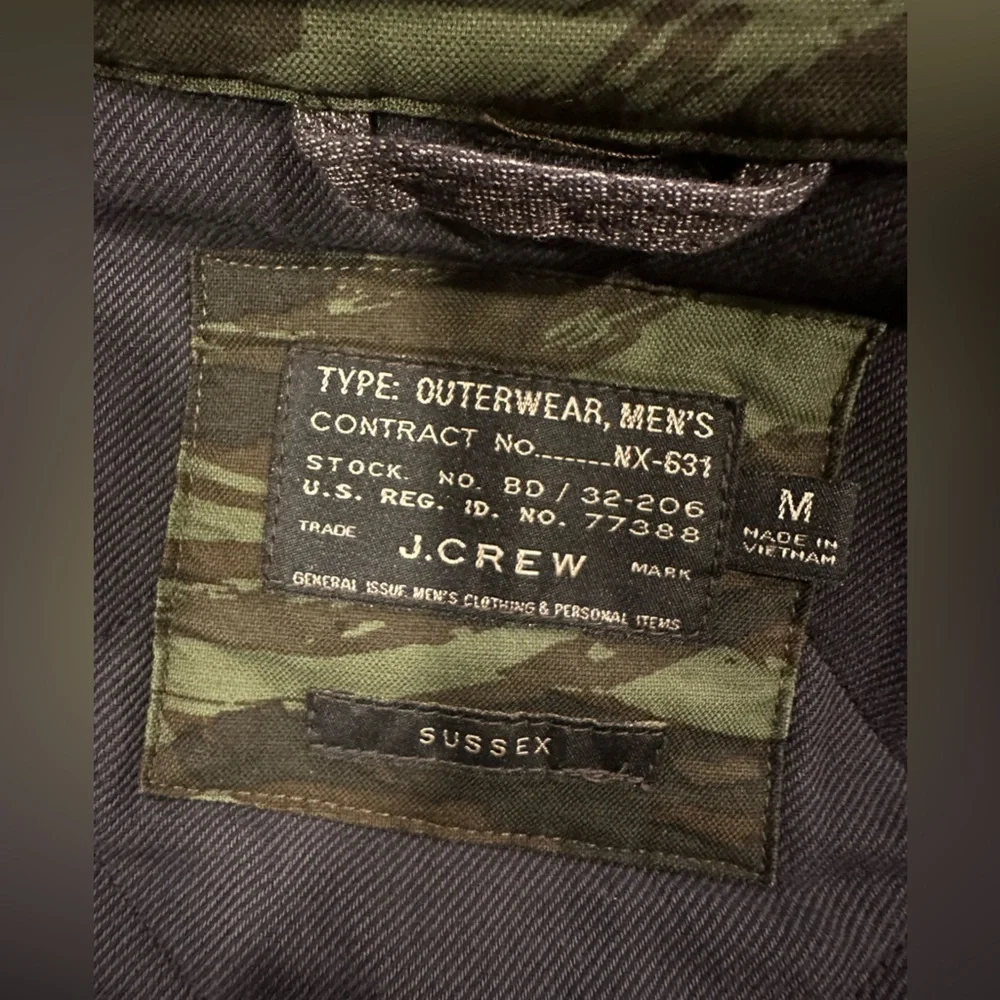 J. Crew Men's Olive Camo Quilted Field Jacket with Red Lining